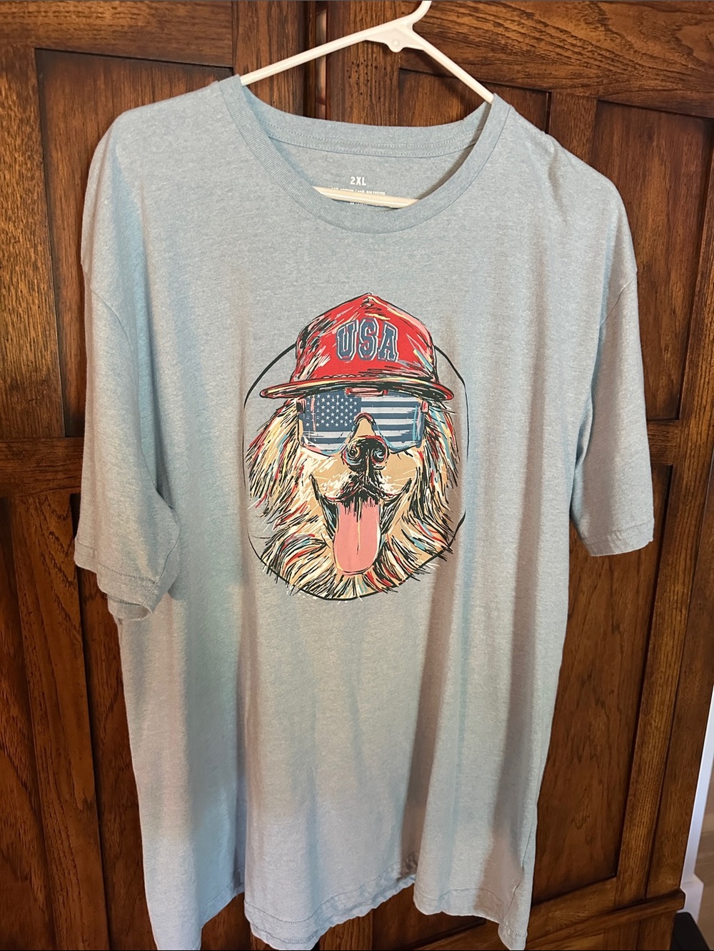 Light Blue Graphic Dog Tee with USA Cap - Men’s Shirt